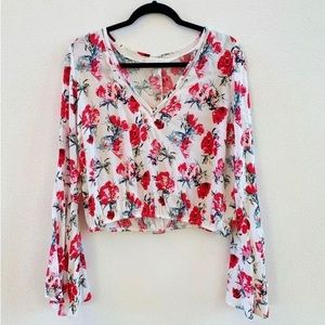 PLUS White and Red Rose Crop Top Shirt